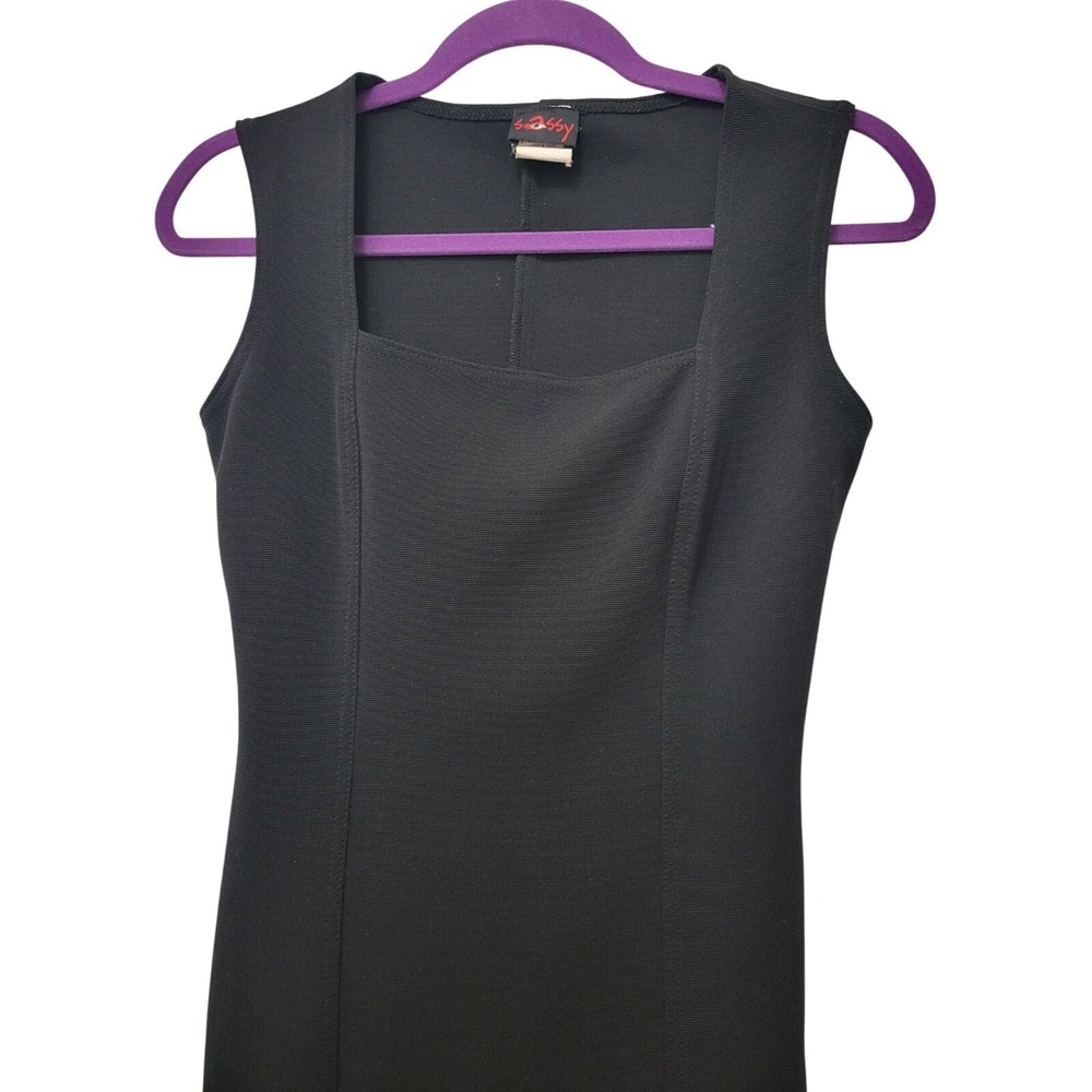 Sassy Black Sleeveless Square Neck‎ Sheath Dress Medium F4079-01 Made in USA